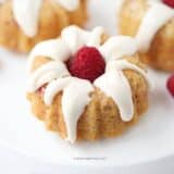 mini raspberry bundt cake on white plate