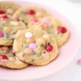 valentine chocolate chip cookies on a plate