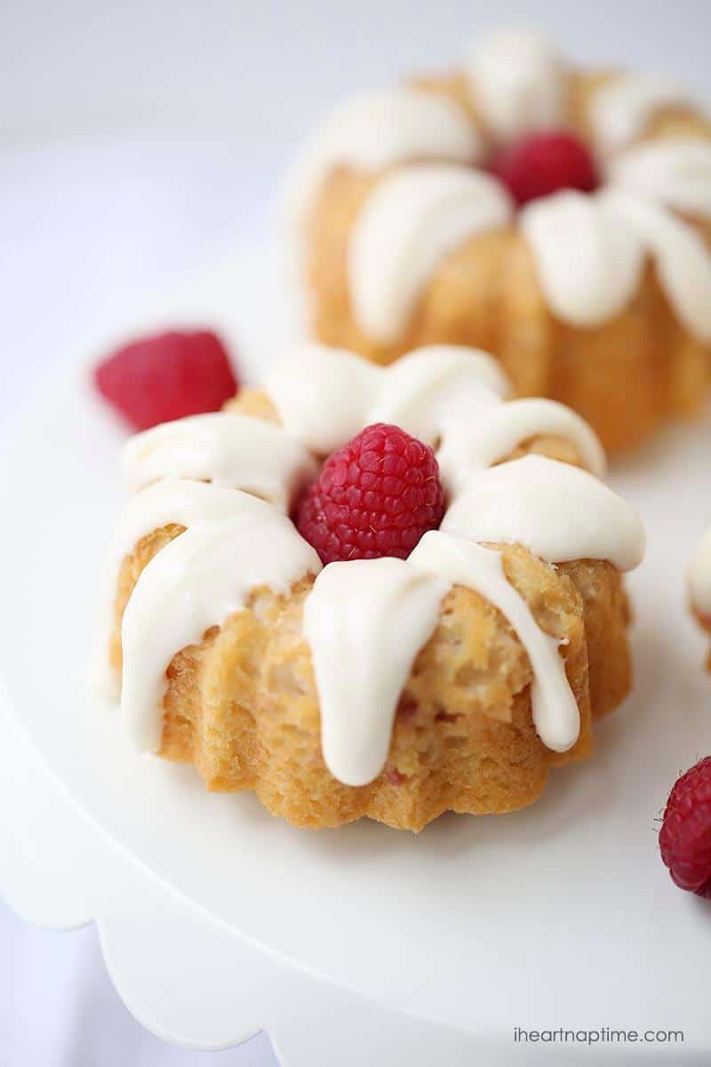 Mini raspberry bundt cakes with cream cheese glaze - I Heart Nap Time