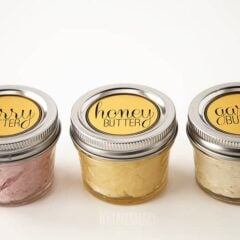 sweet and savory compound butter in mini mason jars with labels