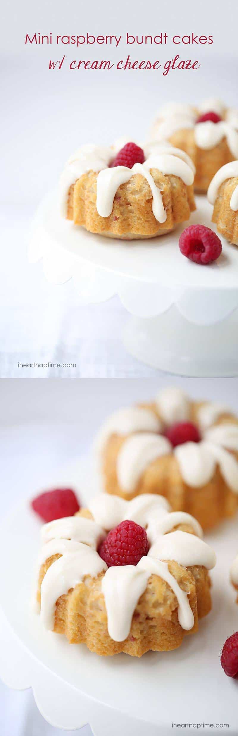 Mini raspberry bundt cakes with cream cheese glaze -these super soft soft and full of the most delicious flavors! A must make recipe!