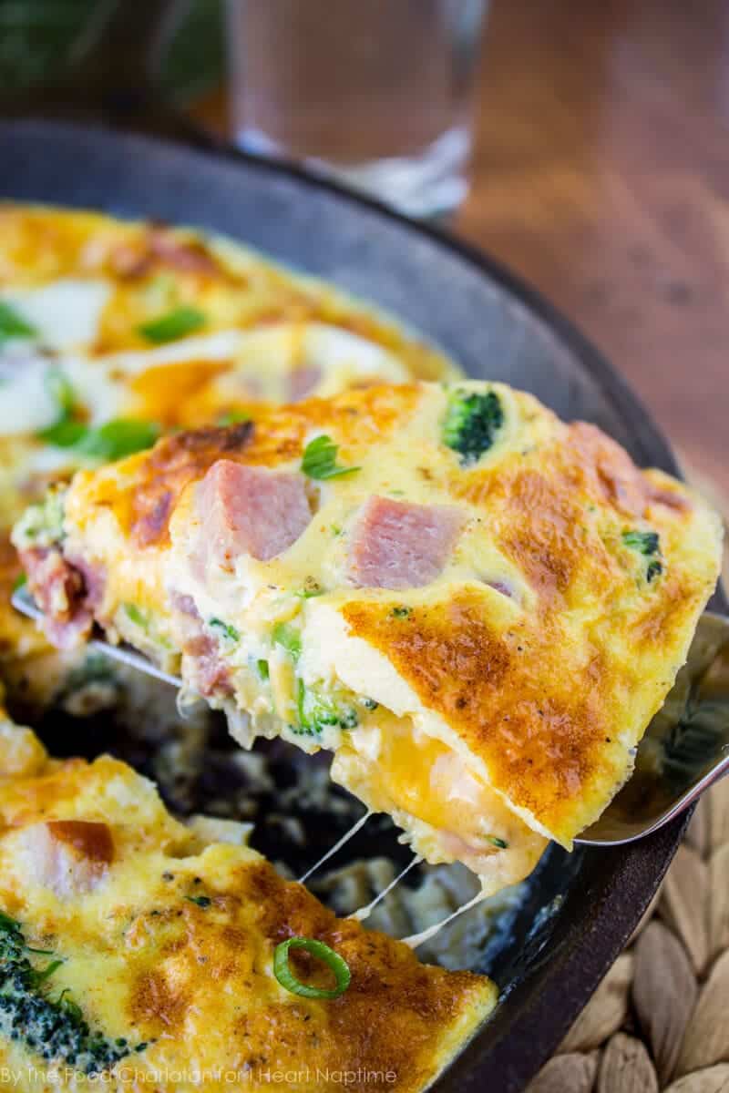 Cheesy Ham and Broccoli Frittata.