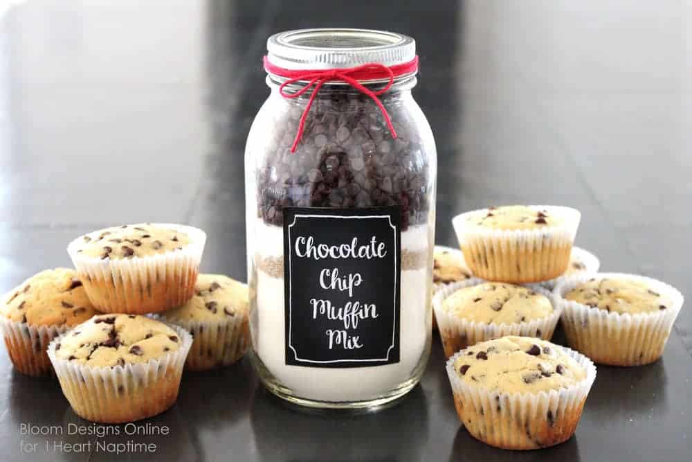 chocolate chip muffin mix in a mason jar 