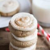 close up of stacked cinnamon roll sugar cookies