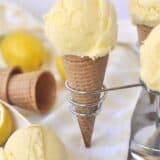 scoop of lemonade ice cream in a waffle cone