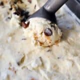 a close up of scooping s'mores ice cream