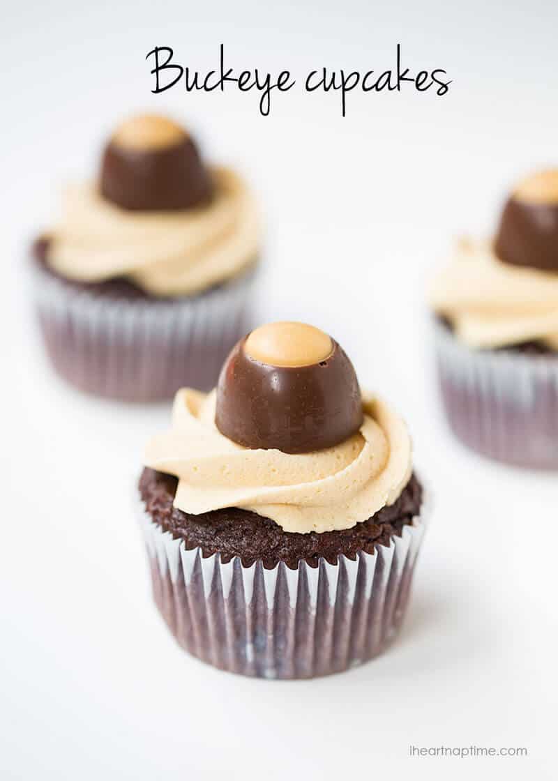 Chocolate Peanut Butter Buckeye Cupcakes on iheartnaptime.com