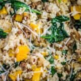 Slow Cooker Risotto with Butternut Squash and Sausage - an easy weeknight meal perfect for autumn! Featured on iheartnaptime.com