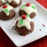 Caramel filled chocolate bon bon cookies- a pretty and decadent Christmas cookie!