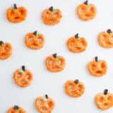 chocolate covered pretzel pumpkins on table