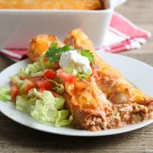 Creamy chicken enchiladas - my favorite meal! Warm, gooey, and oh-so-delicious! A comforting dinner for chilly nights!