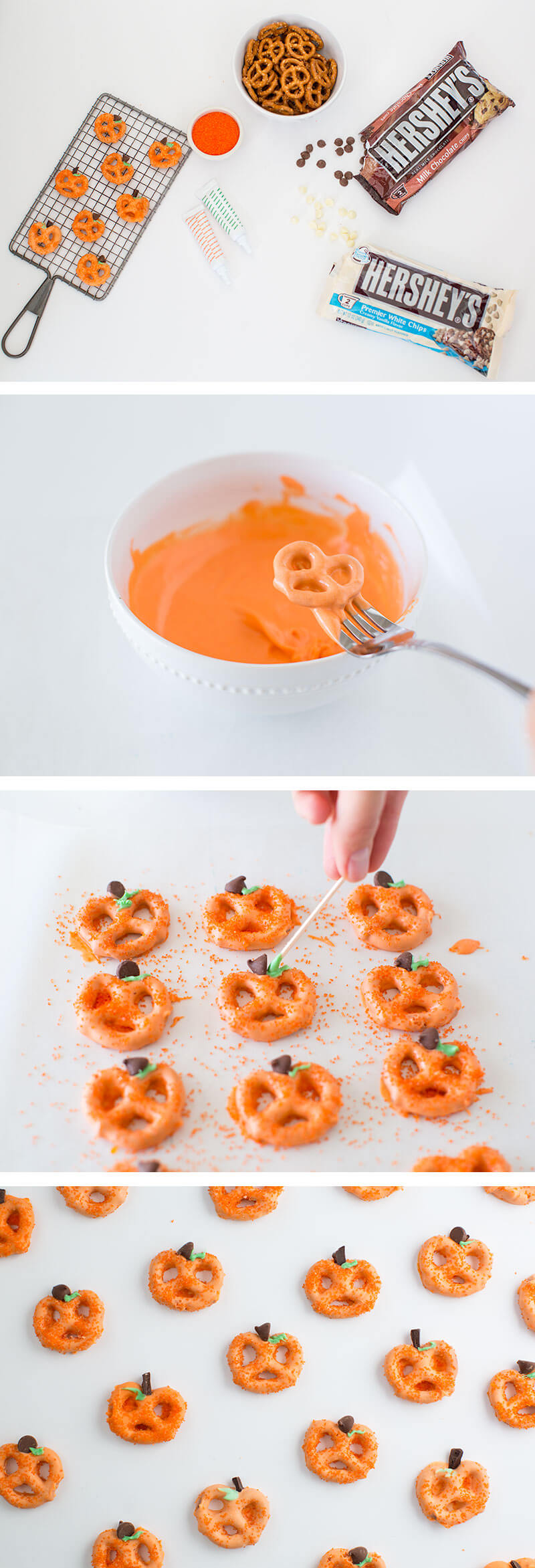 Quick, easy, and delicious Chocolate Covered Pretzel Pumpkins make the perfect family-friendly project and snack!