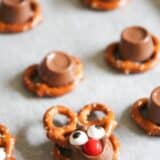 rolo pretzel reindeer treats on table