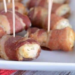 Bacon Wrapped Bread Bites - These easy, tasty appetizers have just three ingredients and they are sure to be a hit at any party!