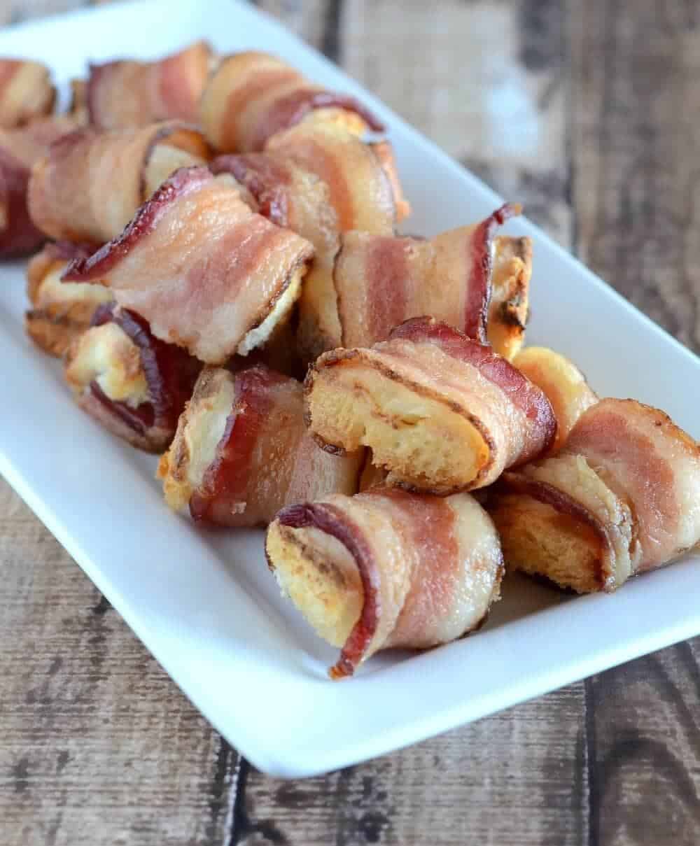 Plate of bacon cream cheese bites.