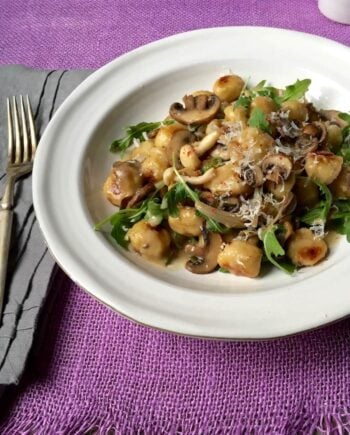 A plate of parmesan mushroom gnocchi