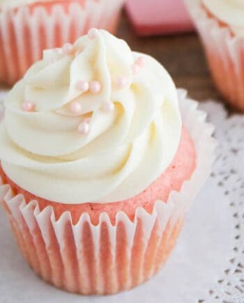 Pink Velvet Cupcakes - These velvety smooth one-bowl cupcakes are delicious and easy, too! Perfect for Valentine's Day or any day!