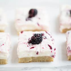 Blackberry Cheesecake Bars - made with a sugar cookie crust, cream cheese filling, and blackberry topping. An incredibly easy dessert to make and seriously divine. These are the absolute perfect treat for Spring!