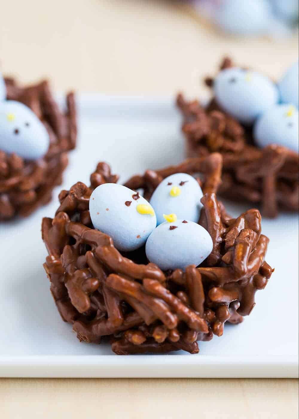 Chocolate easter egg nests.