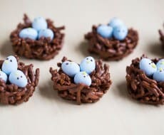 Chocolate Egg Nest Treats - made with chocolate, butterscotch and mini Cadbury eggs. An adorable treat for Easter and Spring! These are no-bake and this recipe only take minutes to make!