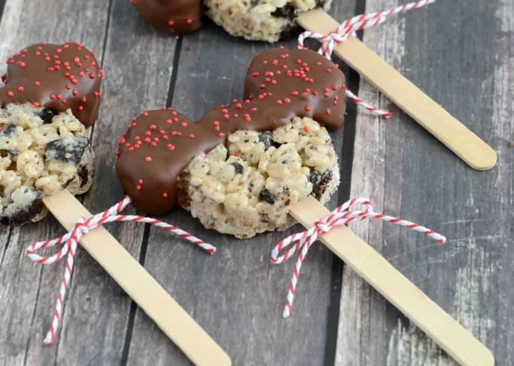 oreo mickey mouse rice krispy treats with chocolate