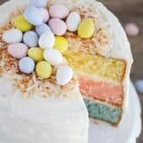 Layered Easter cake with Cadbury eggs on top