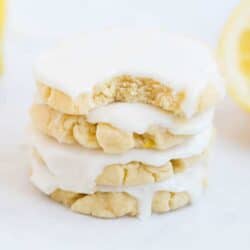 lemon glazed cookies stacked on top of each other