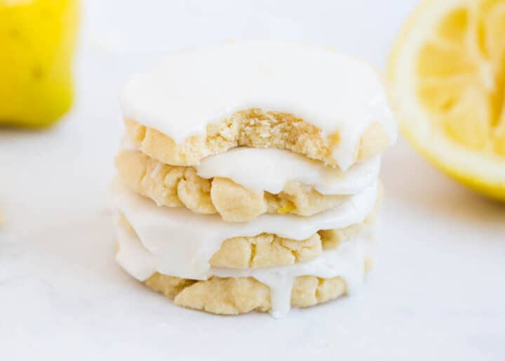 lemon glazed cookies stacked on top of each other 