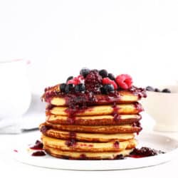 Gluten Free Pancakes with Berry Coulis – The most delicious, guilt free breakfast that is easy to make and only takes a few minutes to whip up.