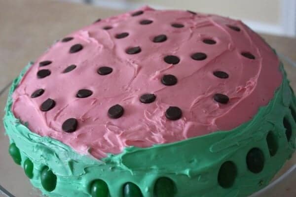 a cake decorated to look like a watermelon 