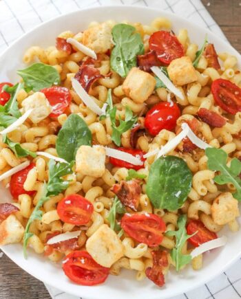 BLT pasta salad in a bowl