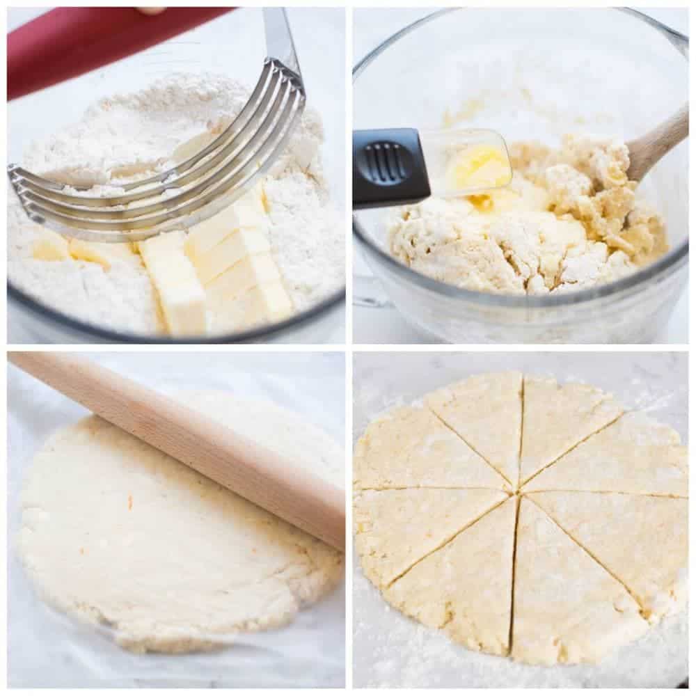 Preparing the dough for the orange scone recipe.