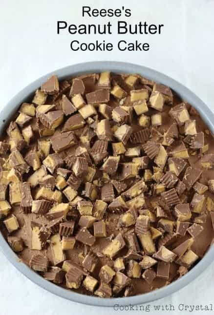reese\'s peanut butter cookie cake in a cake pan 