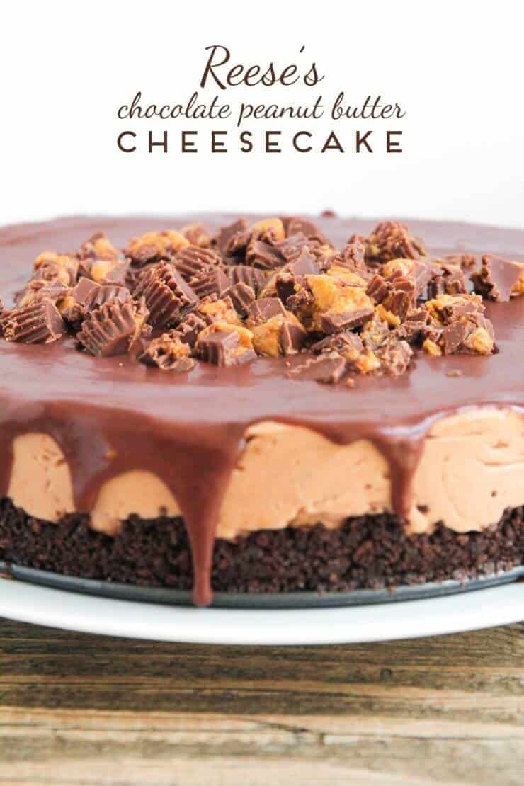 reese's cheesecake on a white plate 