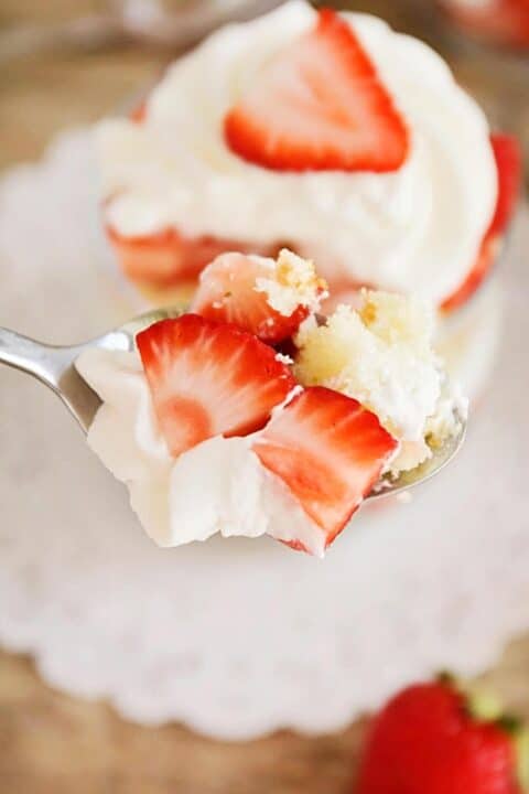 spoonful of strawberry shortcake trifle