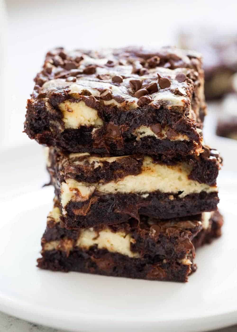 Stack of cheesecake brownies.