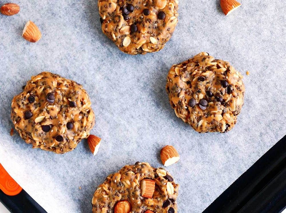 No bake breakfast cookies on parchment paper.