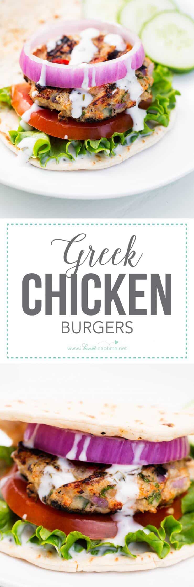 Grilled Greek Chicken Burgers... done in 20 minutes and a new family favorite recipe! 