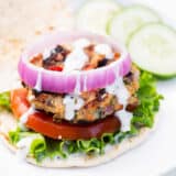 Greek Chicken Burger... dinner is served in 20 minutes with this delicious, healthy, family-friendly recipe!