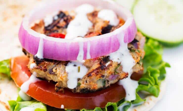 Greek Chicken Burger... dinner is served in 20 minutes with this delicious, healthy, family-friendly recipe!