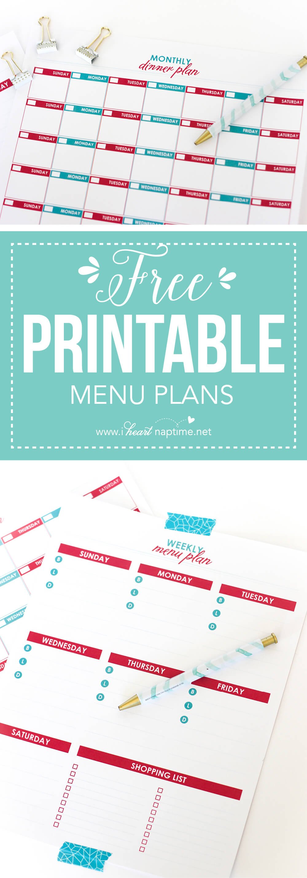 free printable menu plans i heart nap time