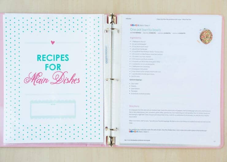 recipe binder opened up on the counter 