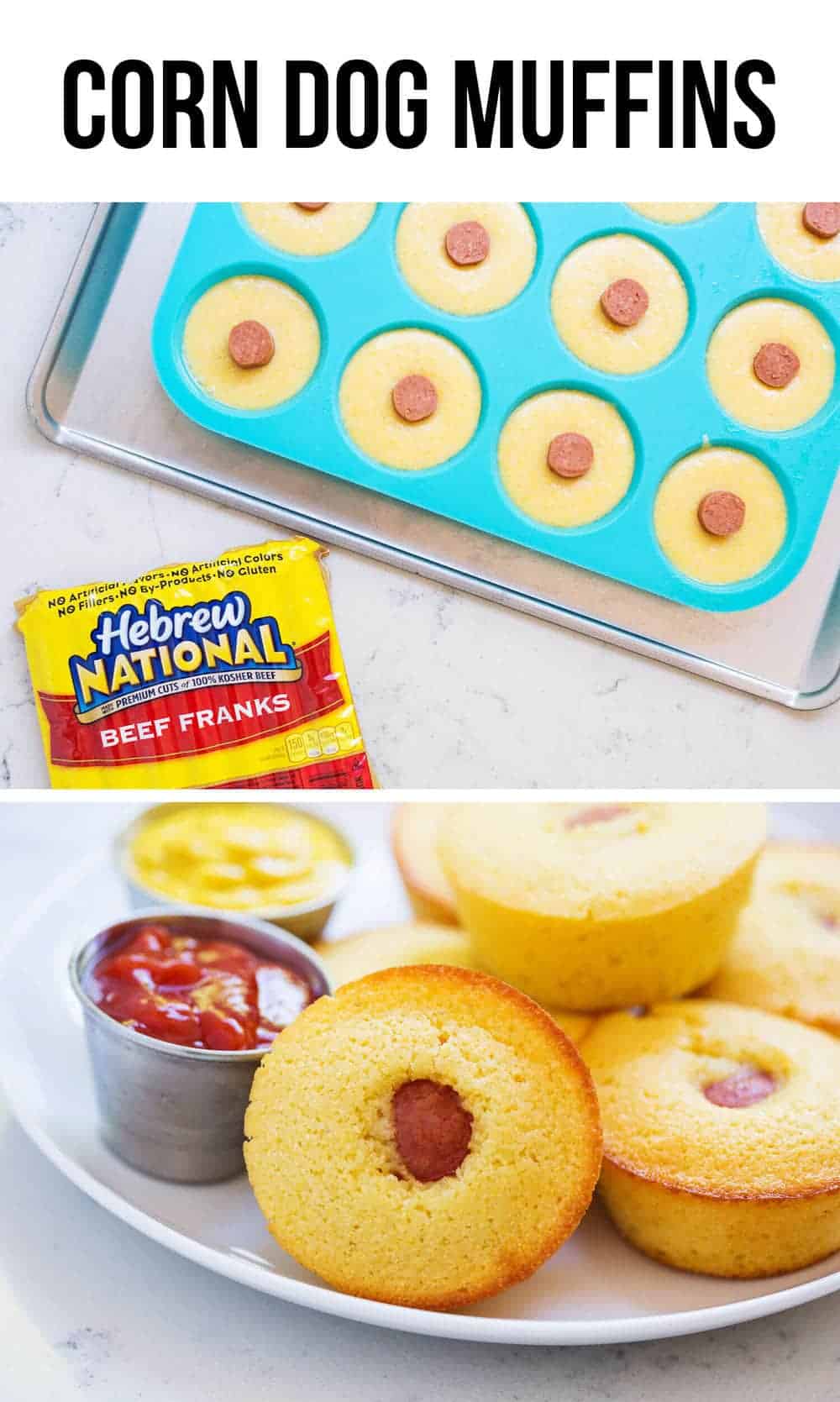 Making corn dog muffins in a silicone muffin tin.