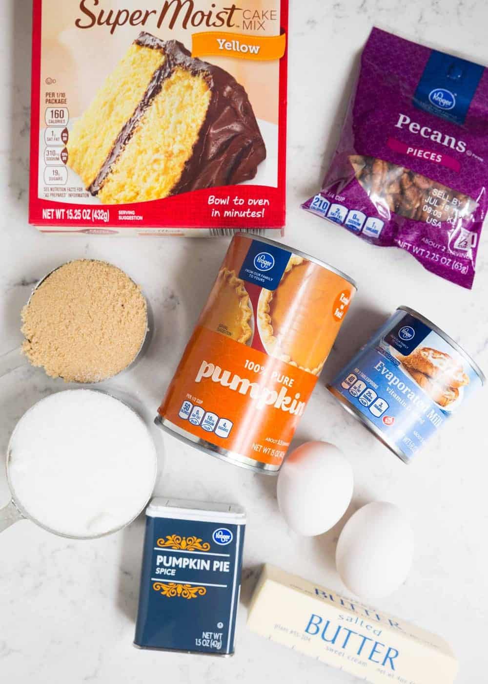 ingredients for pumpkin cake on counter 