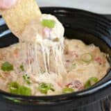 This Slow Cooker Cheesy Bacon Dip has just a hint of spice. It is a perfect game day appetizer!