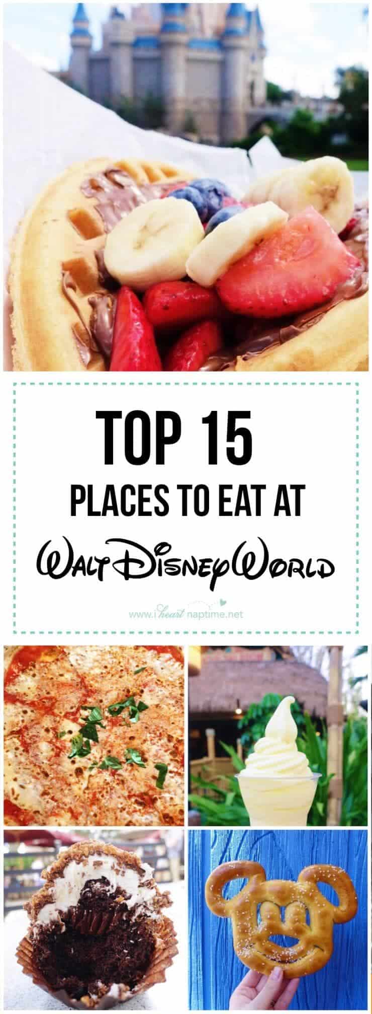 Top 15 places to eat at Walt Disney World -so many delicious place to try the next time you travel to Disney! 