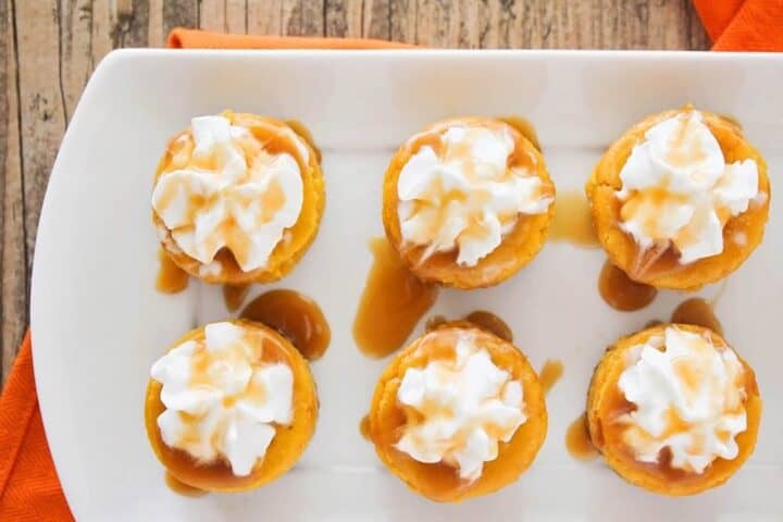 pumpkin cheesecake on plate with whipped cream 