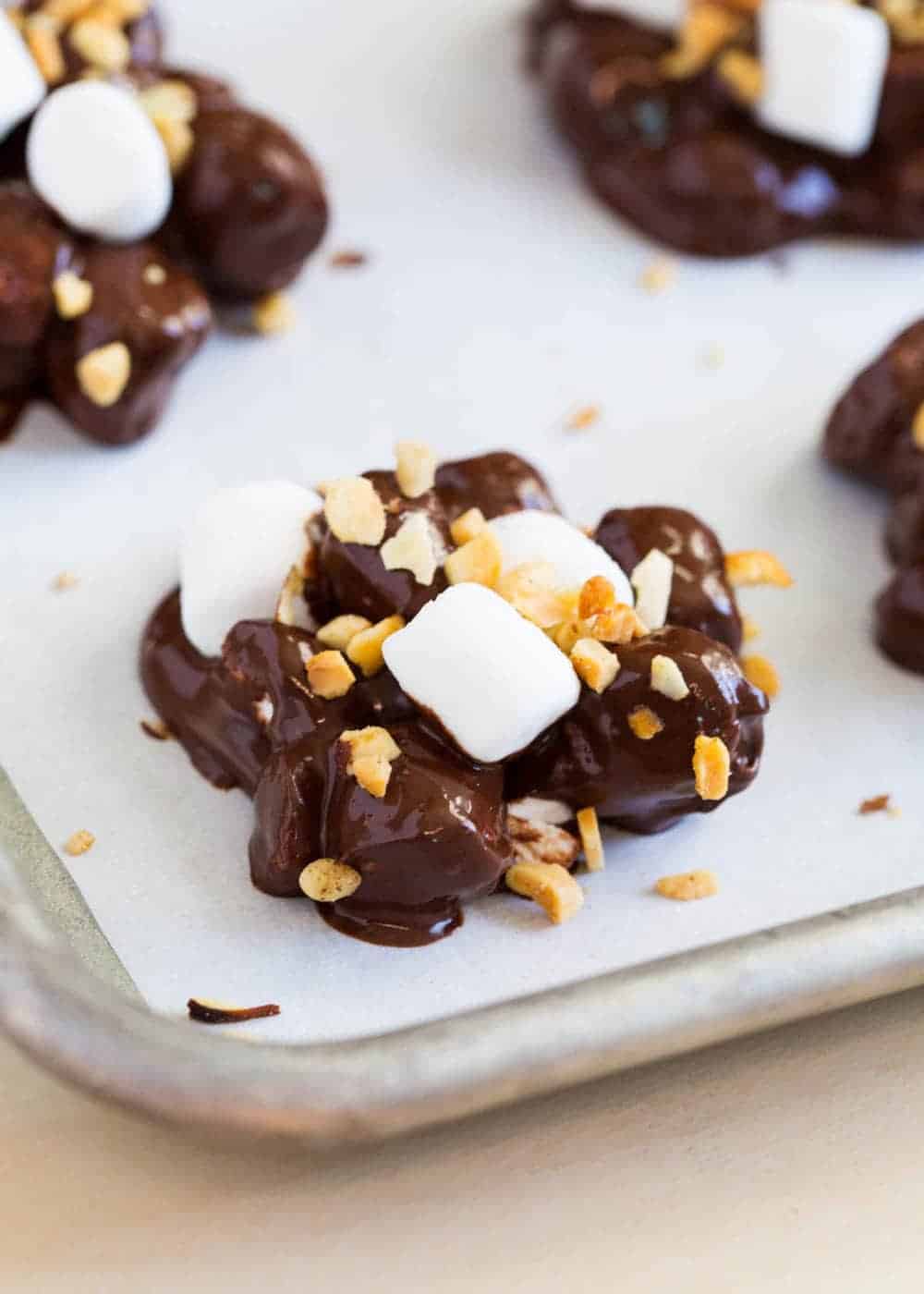 Close up of rocky road candy.