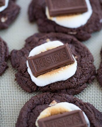 A close up of a hot chocolate marshmallow cookie