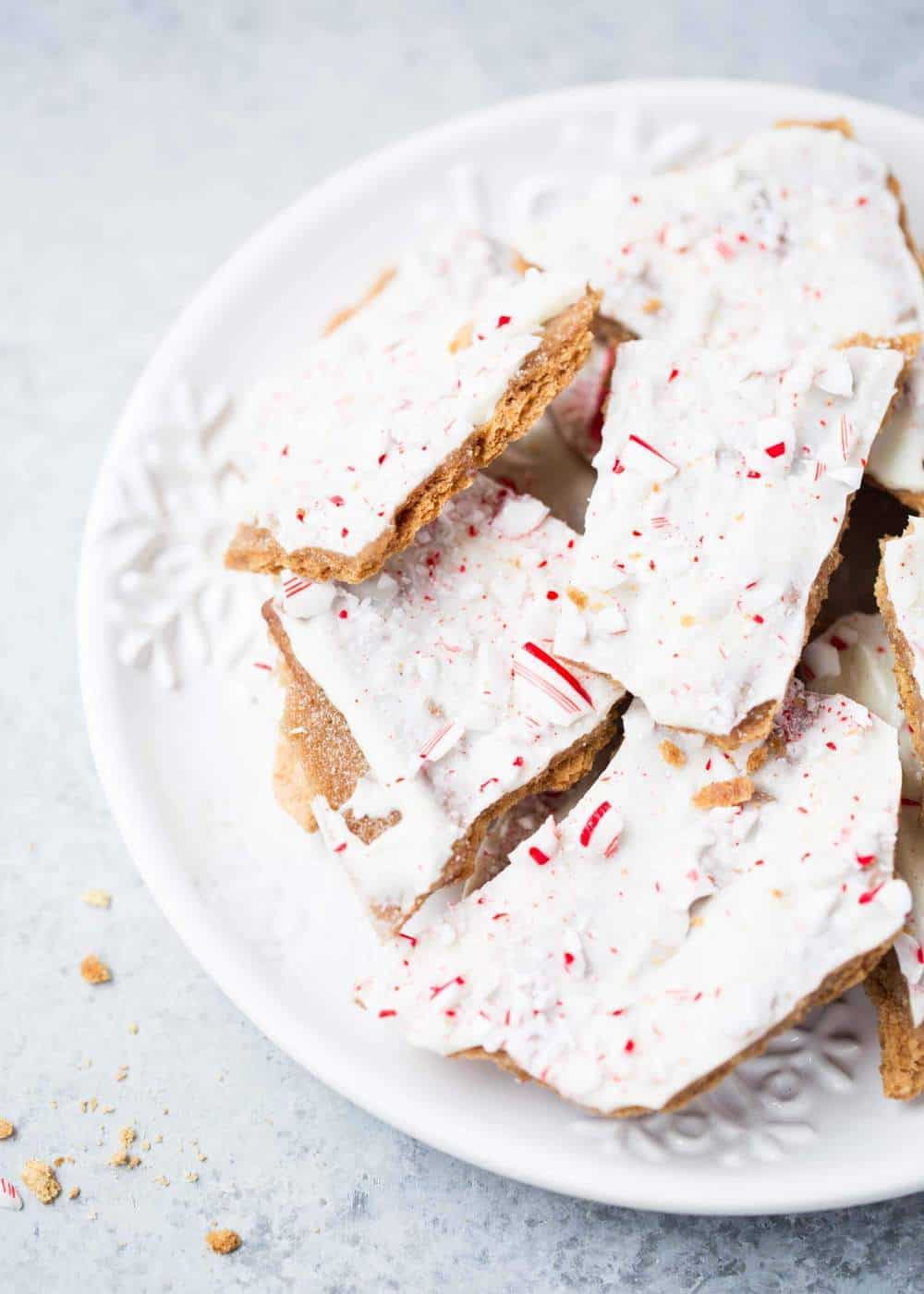 Plate of peppermint toffee bark.